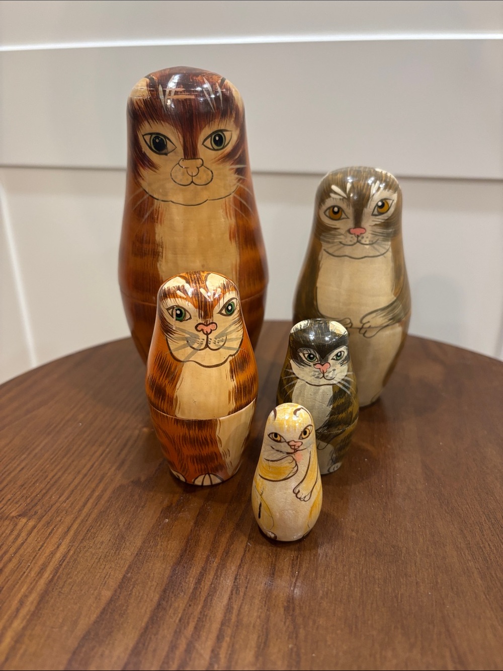 Hand-Painted Cat Nesting Dolls – Brown and Tan Set
